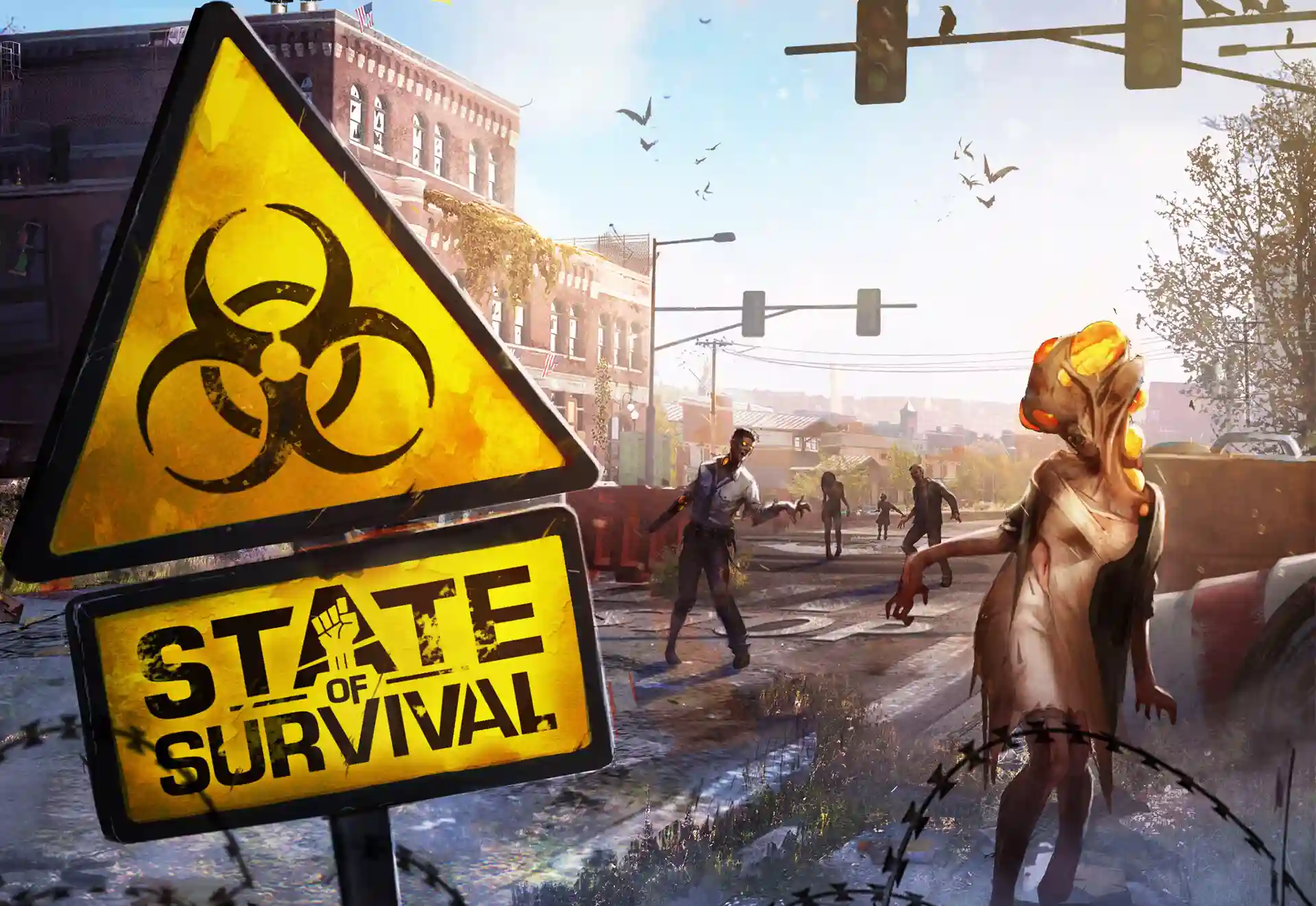 Warning sign and zombies from State of Survival